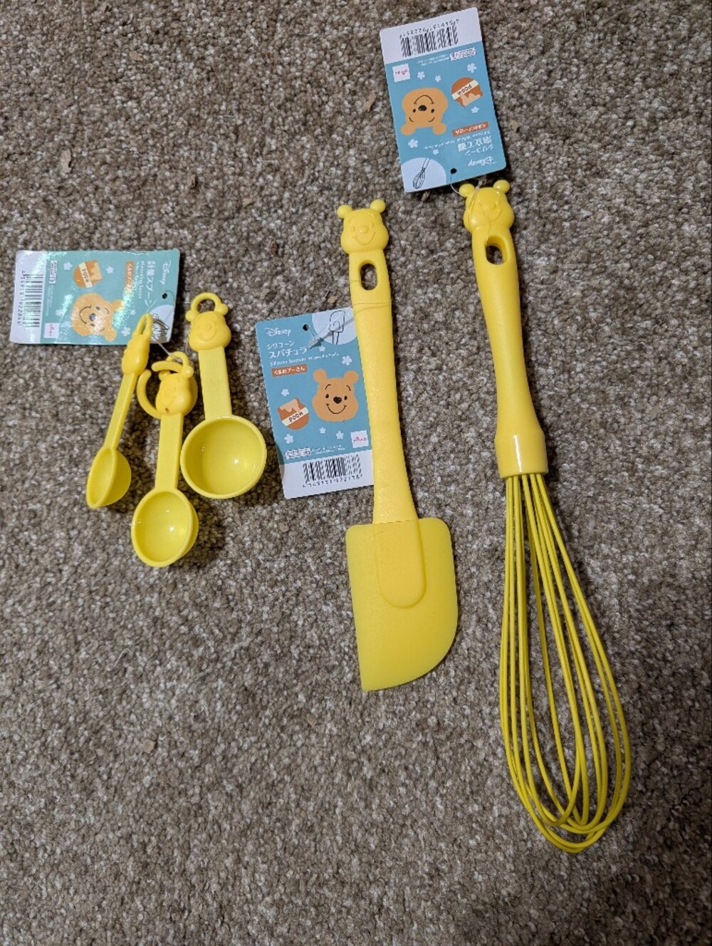 Winnie the Pooh Yellow Kitchen Utensil Set - Whisk, Spatula, Measuring Spoons